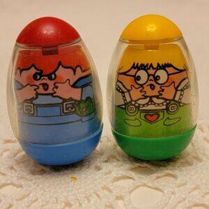 Vintage 1970s Haunted House Weeble Wobbles scared Boy Girl by Hasbro 1970s